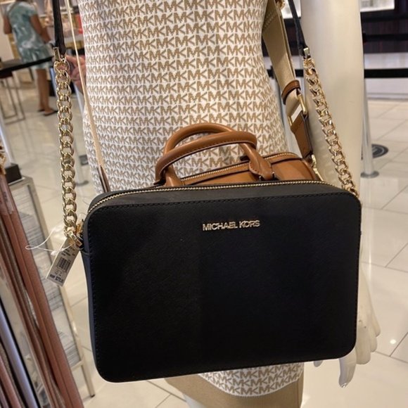 Michael Kors Jet Set Item Large East West Zip Crossbody Leather Black - Picture 13 of 16